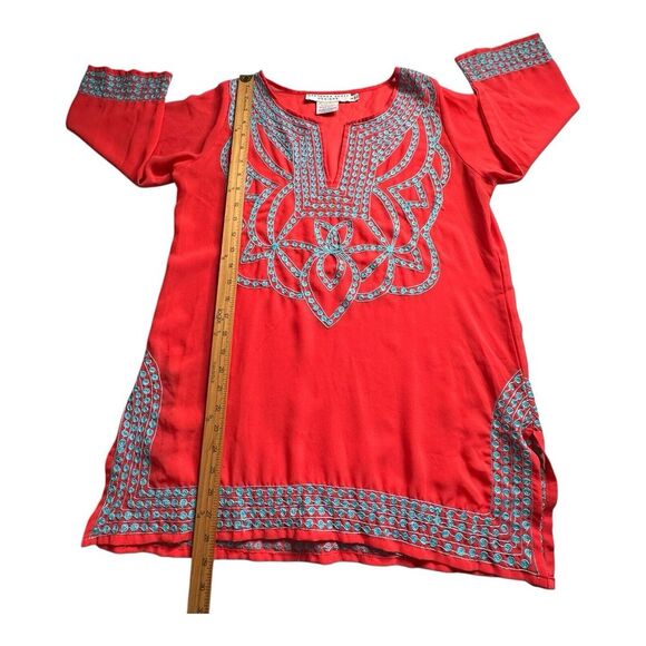 GRETCHEN SCOTT DESIGNS Red and Blue‎ Split Neck 3/4 Sleeve Tunic Top Size Small - Picture 8 of 14
